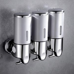 Ashenby 3 in 1 Chamber Wall Mounted Shampoo and Conditioner Dispenser, Transparent, silver