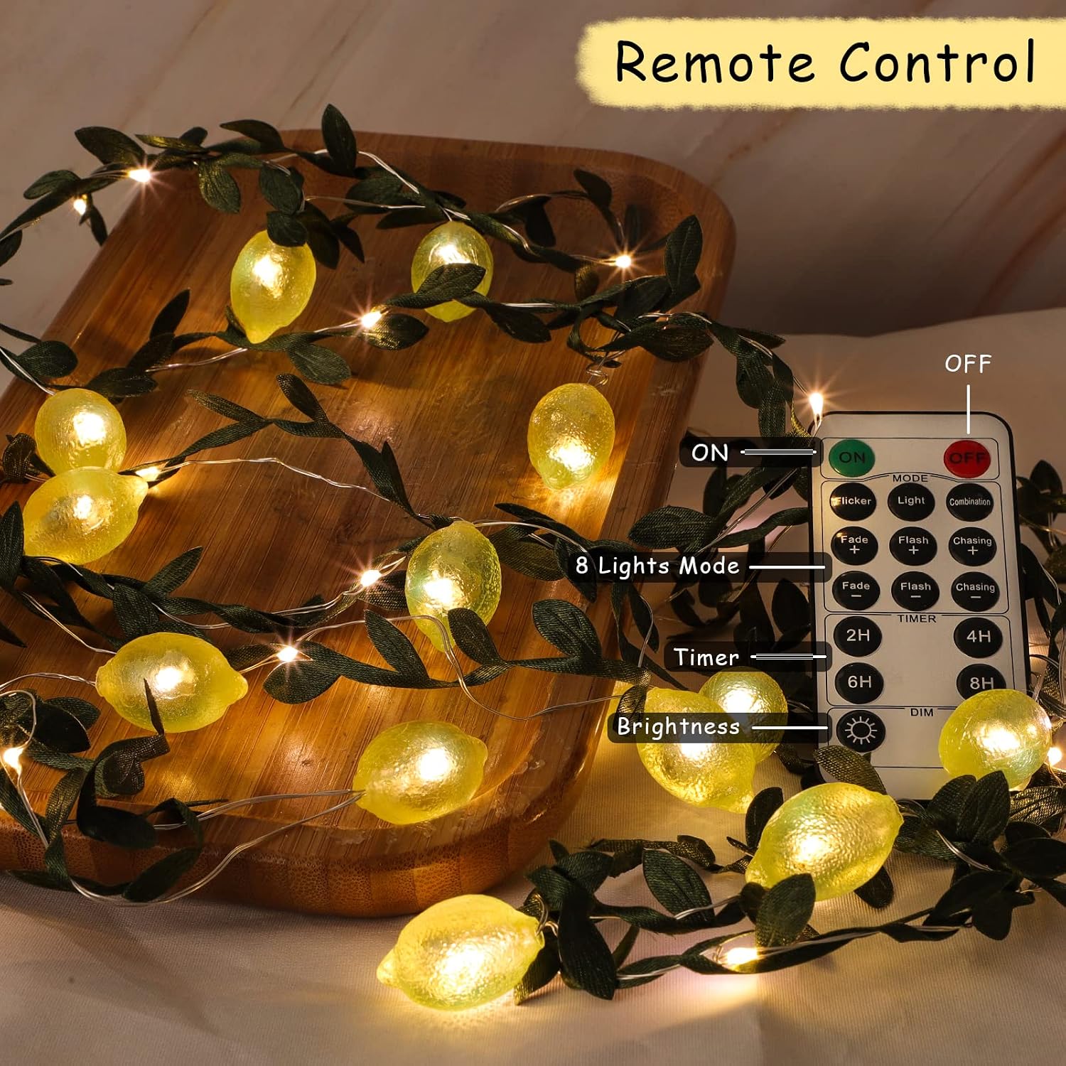 NestoraHome 3D Lemon LED String Lights USB/Battery Operated Light String with Remote Timer 10FT 40LEDs Lemon Light Bulbs with Branches Leaves Fairy