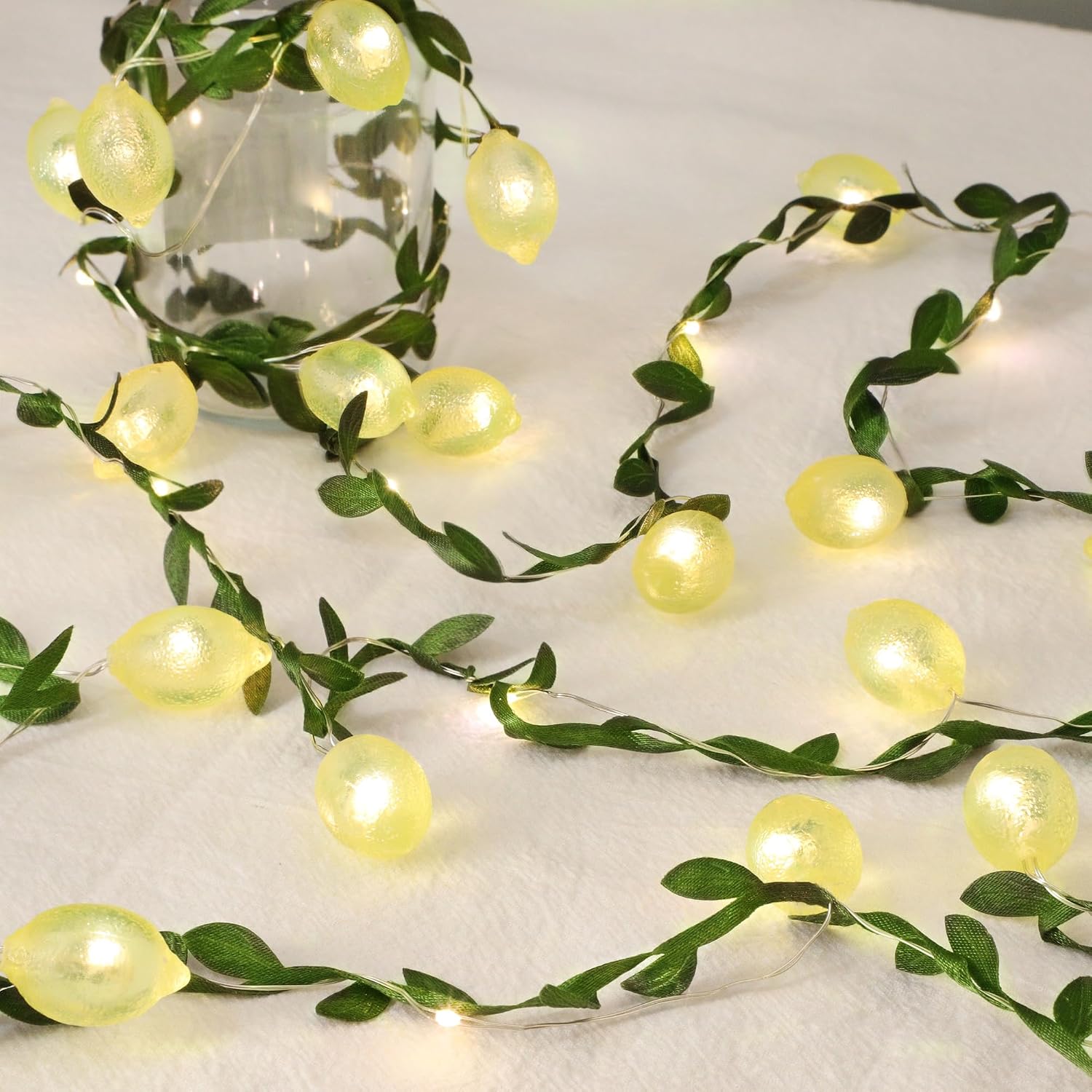 NestoraHome 3D Lemon LED String Lights USB/Battery Operated Light String with Remote Timer 10FT 40LEDs Lemon Light Bulbs with Branches Leaves Fairy