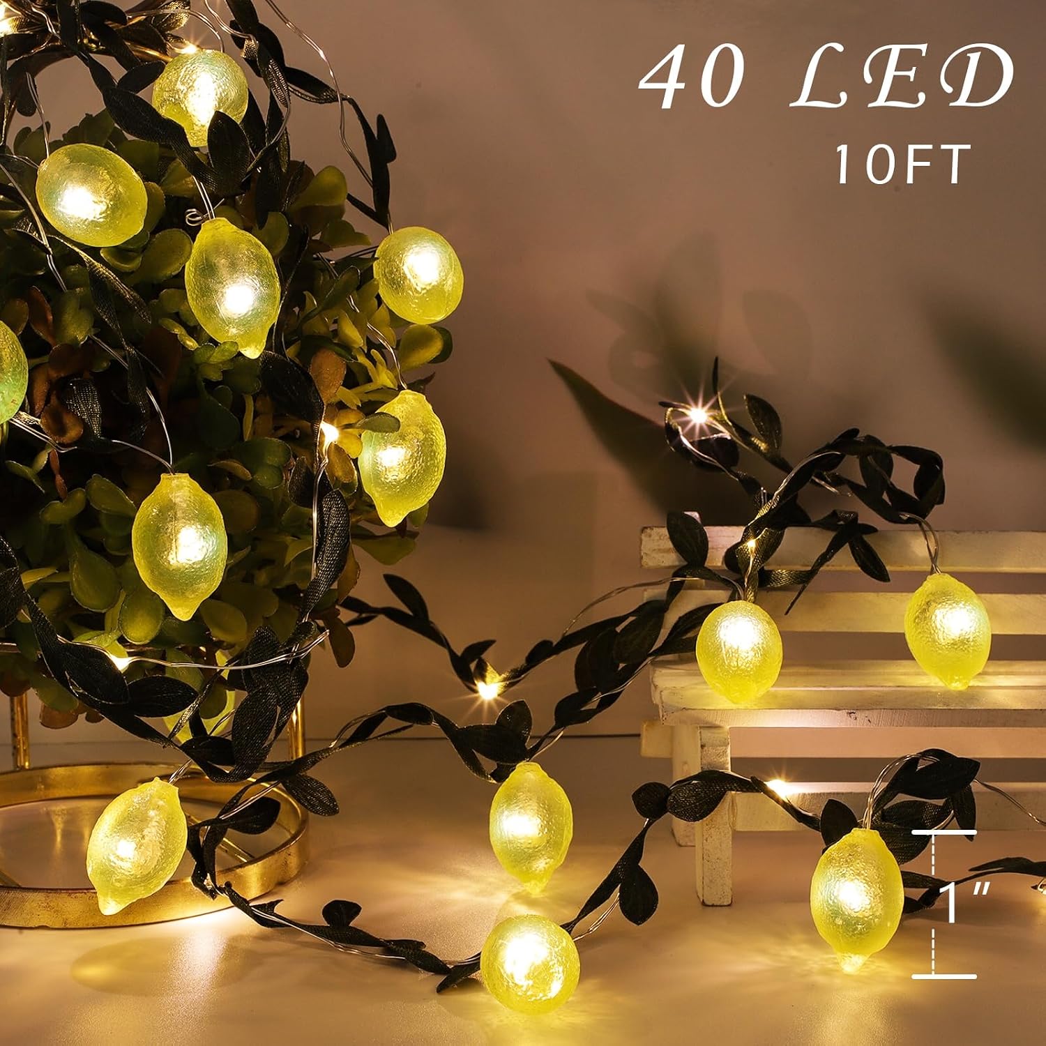 NestoraHome 3D Lemon LED String Lights USB/Battery Operated Light String with Remote Timer 10FT 40LEDs Lemon Light Bulbs with Branches Leaves Fairy