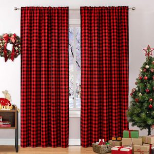 Ashenby Christmas Red Plaid Curtains 84 Inch Length Red and Black Buffalo Plaid Curtain 2 Panels,Farmhouse Buffalo Checkered Light Filtering Curtain