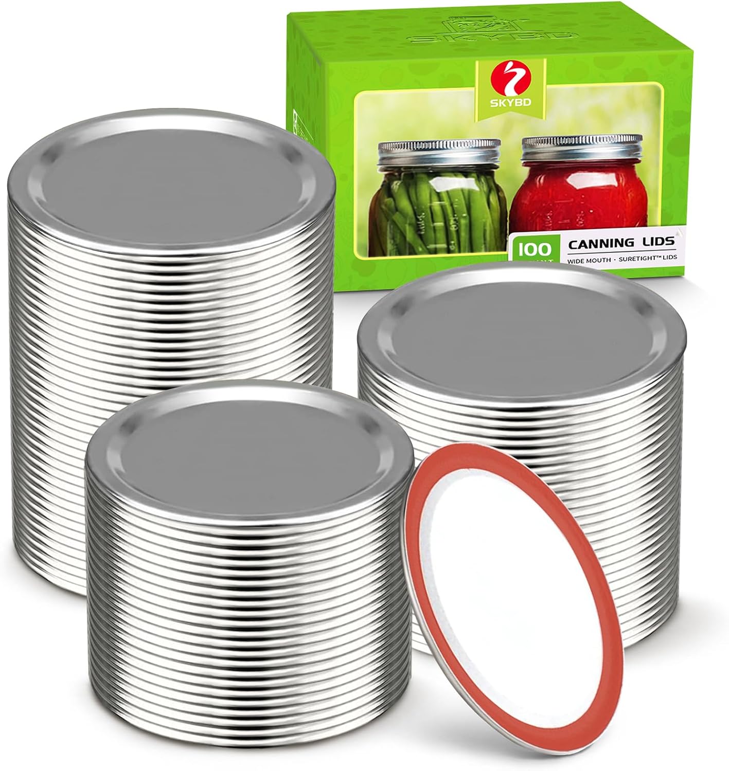 Barleyfield 100-Count, WIDE Mouth Canning Lids for Ball, 0.99 kg, Silver