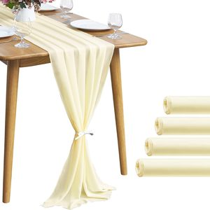 Birchmont 5 Pack 10Ft Light Yellow Chiffon Table Runner Sheer 29x120 Inch, 0.85 kg