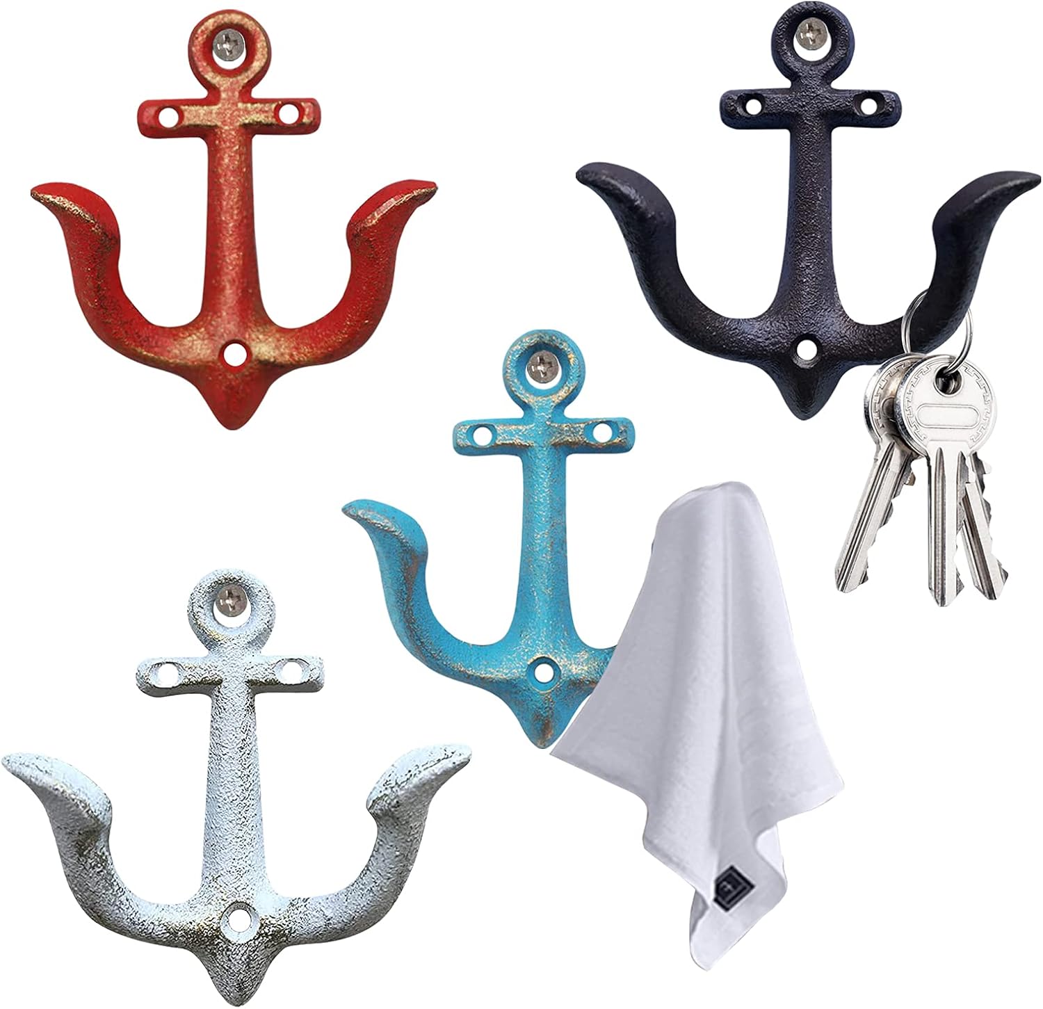Elmgate Vintage Rustic Cast Iron Nautical Anchor Design Wall Hooks Coat Hooks Rack, 1.7 pounds