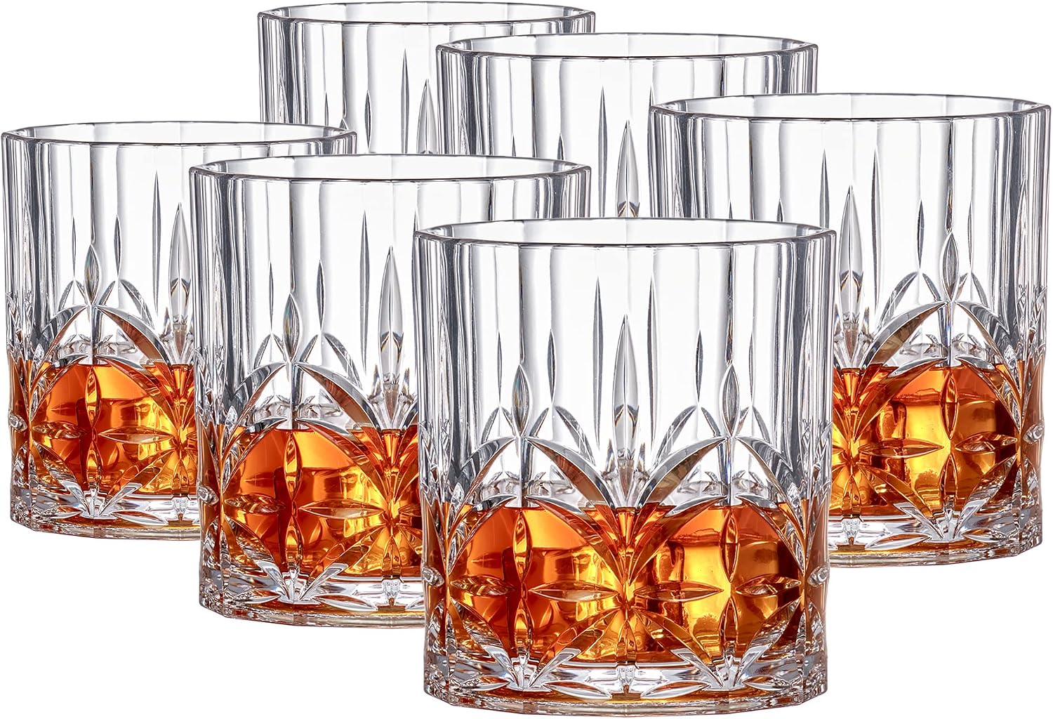Barleyfield Whitney - 14-Ounce Plastic Whiskey Glasses, Plastic Wine Glasses, Reusable, 1.8 pounds, Clear, 6 Count