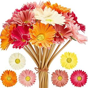 Ashenby 18 Pcs Artificial Gerbera Daisies Flowers 15 in Fake Daisy Bouquet, 9.93 g, White, Pink, Yellow, Orange, Rose, Coral