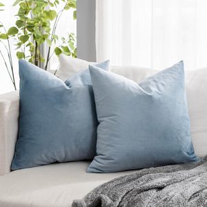 Aldernest Light Blue Euro Decorative Velvet Throw Pillow Covers 26x26 inch Set of 2 with Zipper Luxury Soft Solid Square Cushion Covers Case for Sofa