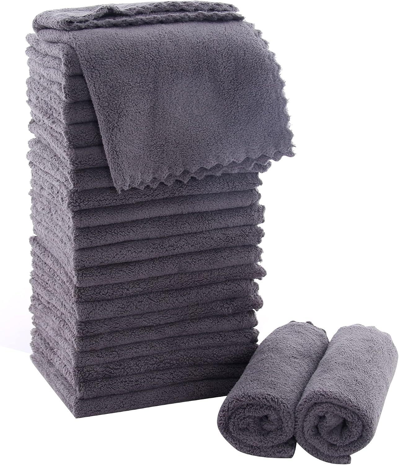 Aldernest Ultra Soft Premium Washcloths Set - 12 x 12 inches - 24 Pack - Quick Drying - Highly Absorbent Coral Velvet Bathroom Wash Clothes - Use as