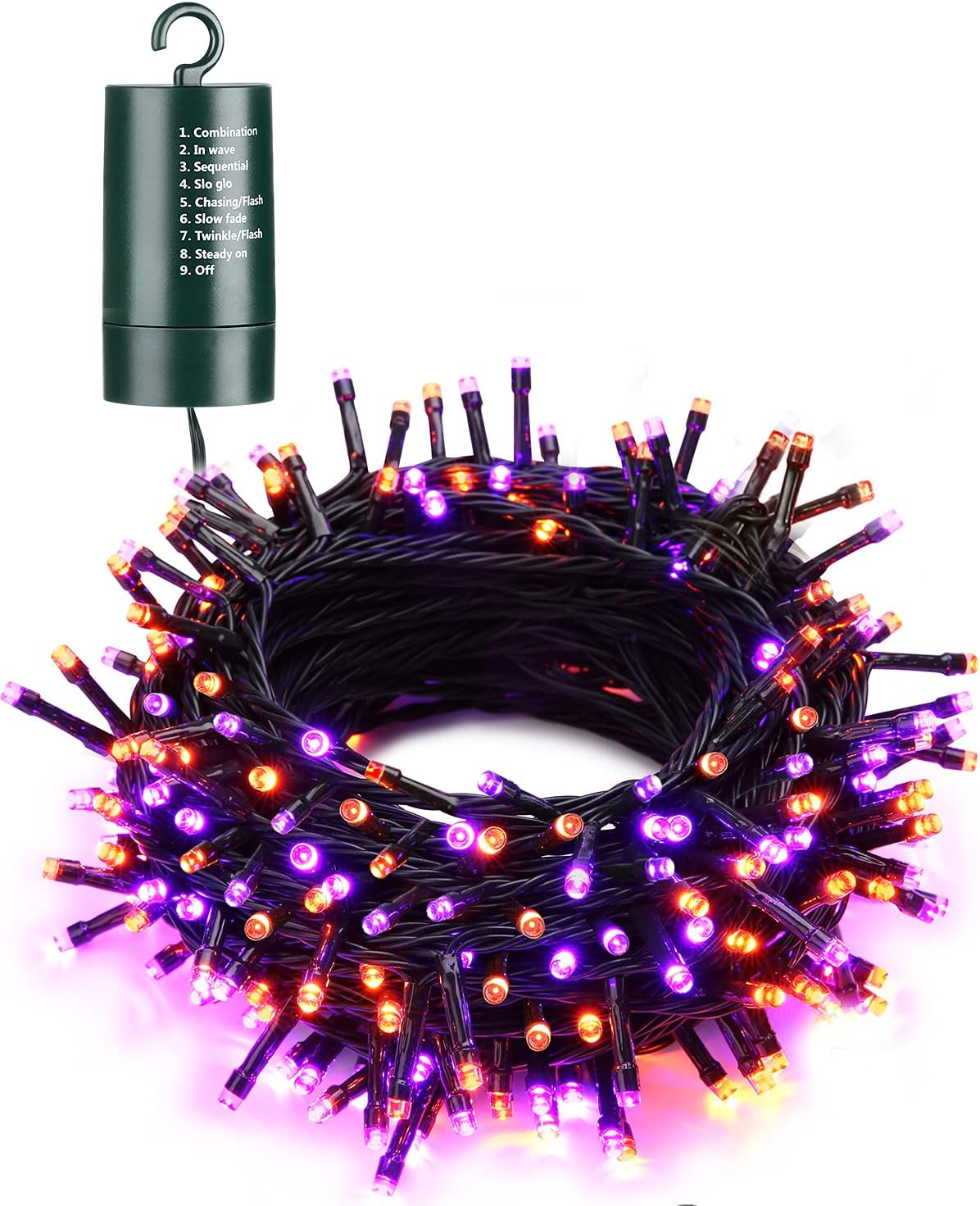 LumeraHome Orange Purple Halloween String Lights 67ft 200LED Battery Operated, Orange & Purple