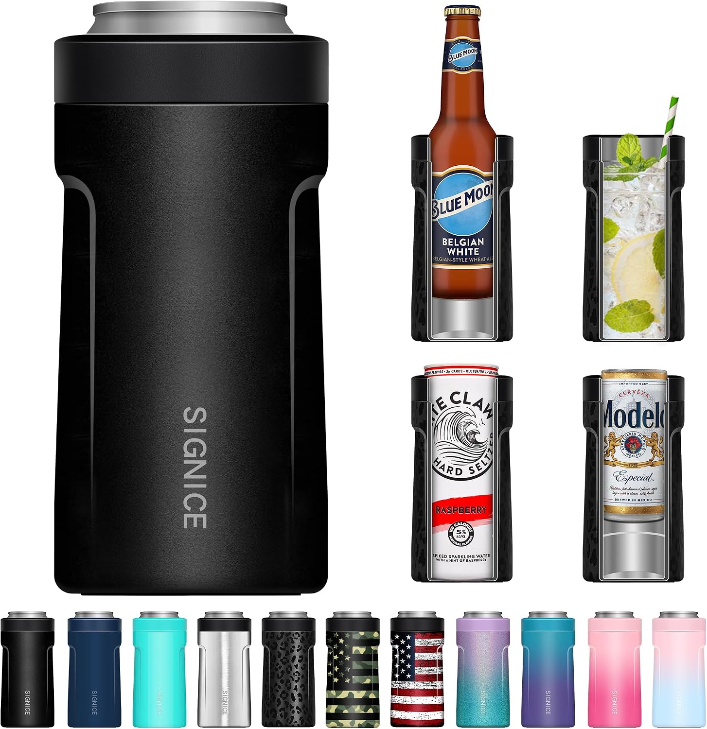 Aldernest Universal Can Cooler - 3 in 1 Insulated 12 oz Beer Can Insulator Stainless Steel Metal Holder for 12oz Slim Skinny Tall Standard Cans Bottle
