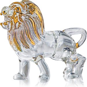 VelloHome 5.5 Inch Crystal Lion Figurine, Blown Glass Animal Decor, 11.36 ounces, Clear