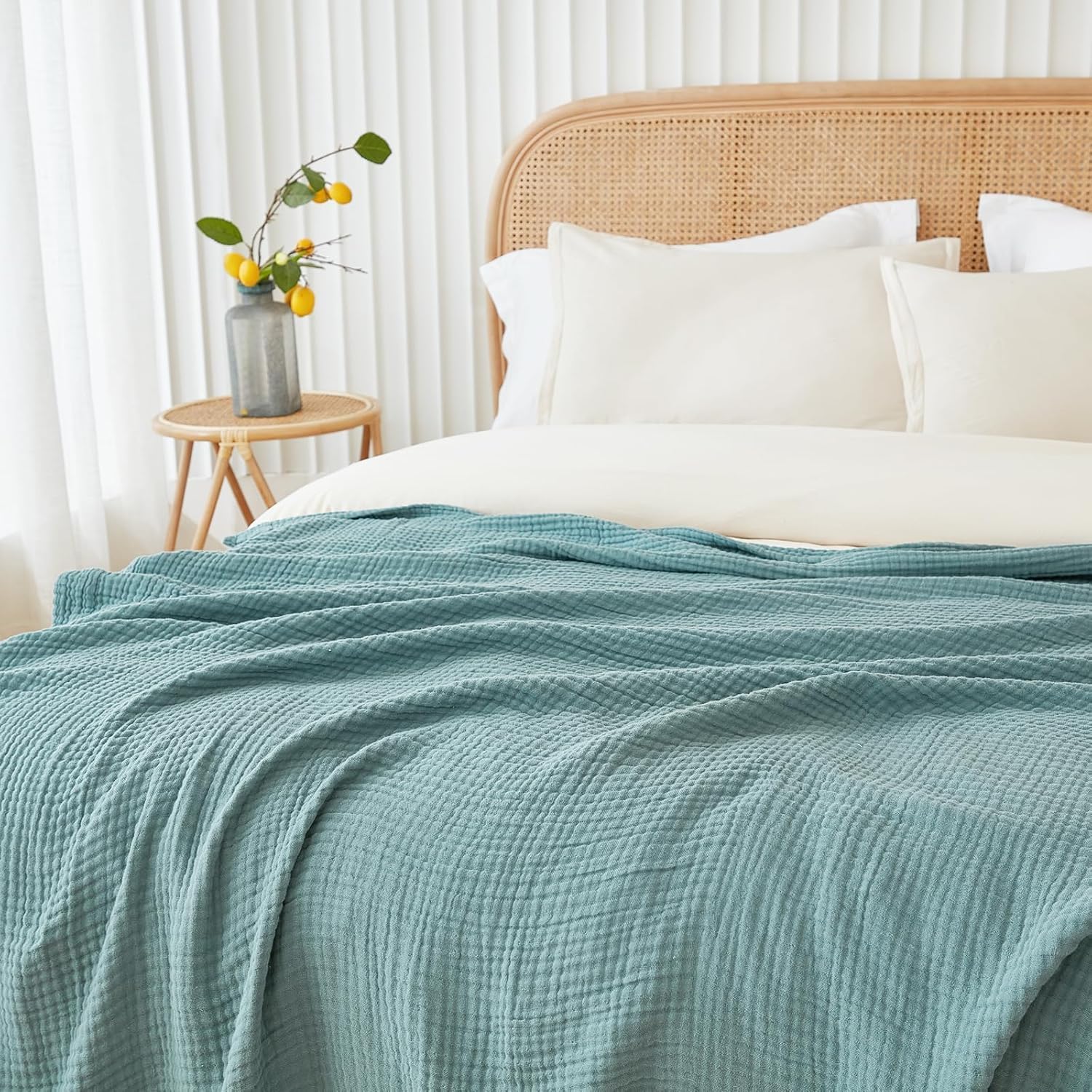 Aldernest Muslin Throw Blankets for Adults Couch 100% Cotton Soft Teal 50"x71", 0.81 kg