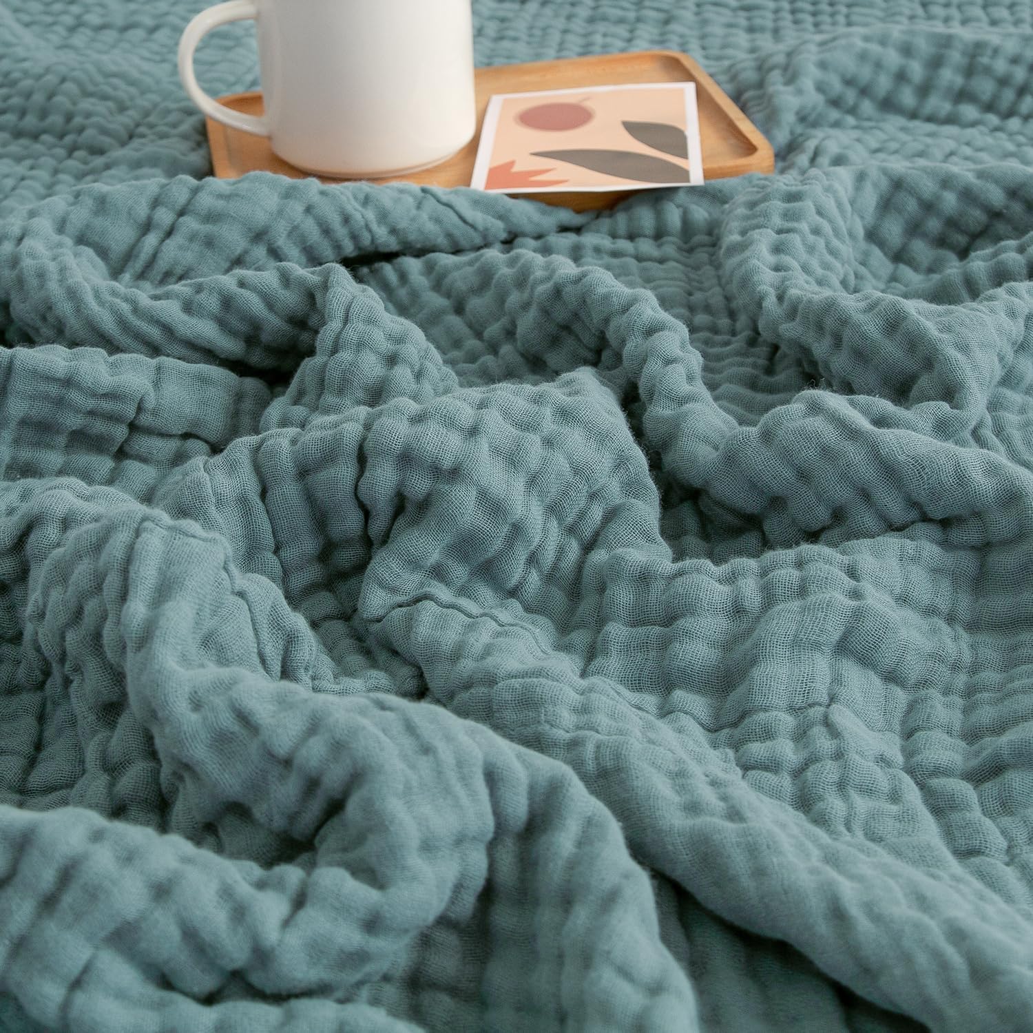 Aldernest Muslin Throw Blankets for Adults Couch 100% Cotton Soft Teal 50"x71", 0.81 kg