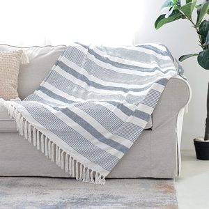 Rowanmere Decorative Blue White Striped Throw with Fringe, 1.2 pounds, 50 x 60 Inches, Navy and White Striped