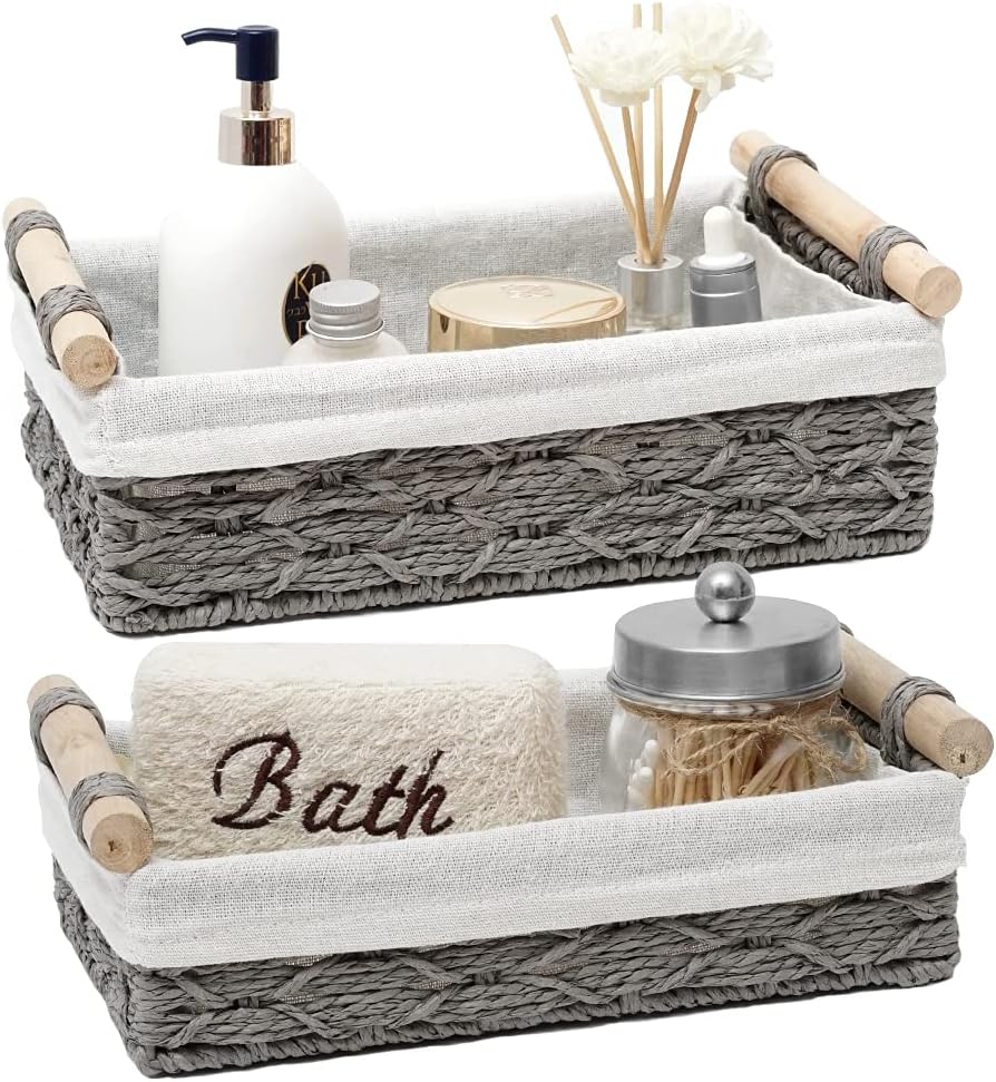 Aldernest Storage Wicker Basket for Organizer Baskets for Shelves Organizing, 0.64 kg, Grey, 2 Count