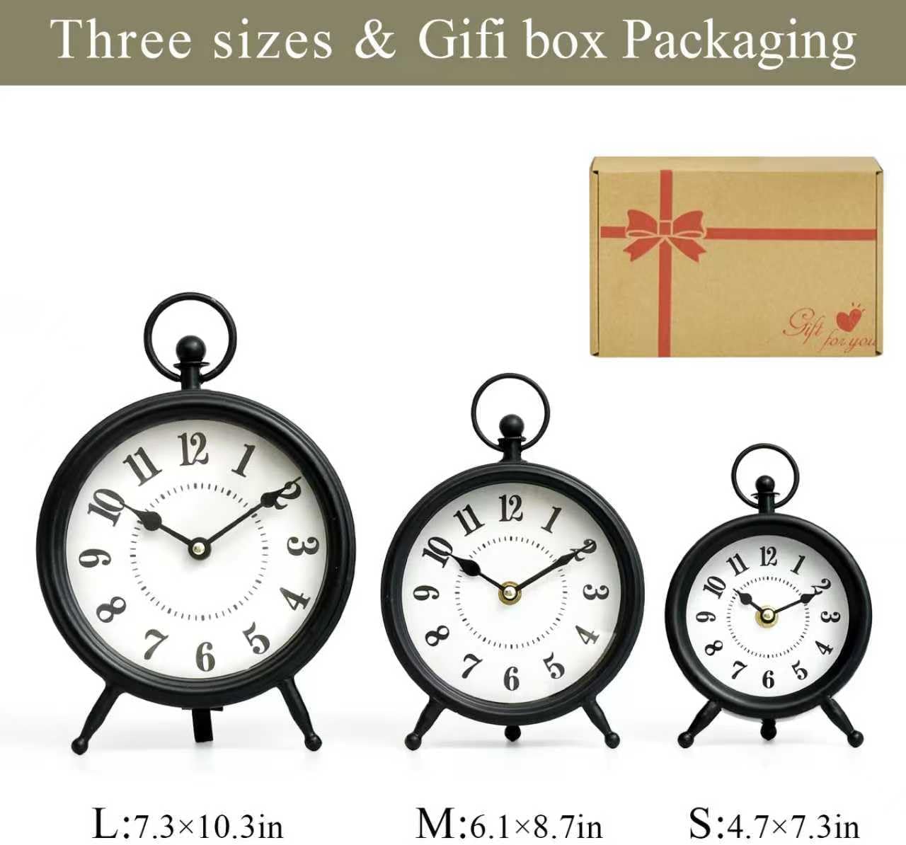 Aldernest Vintage Black Table Clock on Stand, Decorative Desk and Shelf Clock, 16 ounces, 10.3"H