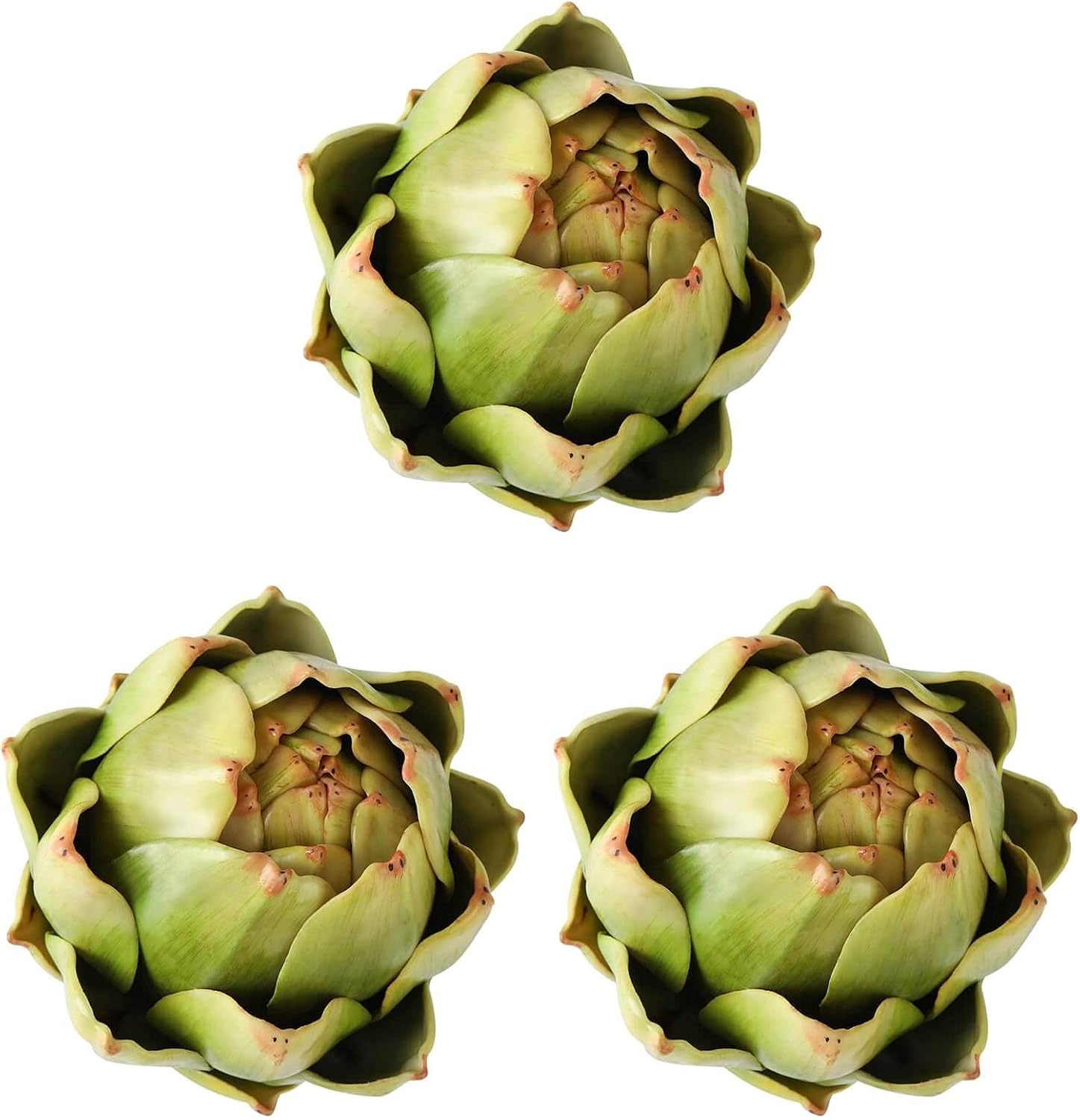 Aldernest 3-Pack Large Green Faux Artichokes - Artificial Vegetables and Fake Fruits for Kitchen Decorations, 13.1 ounces
