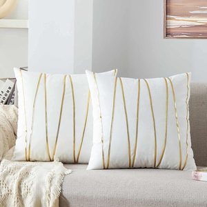 Barleyfield Soft Throw Pillow Covers - Pack of 2 Velvet Decorative Cushion Covers Cases for Sofa Bedroom Livingroom Car, 18" x 18", White and Gold