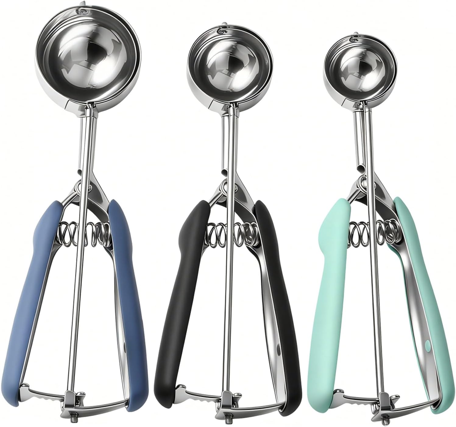 Aldernest Cookie Scoop set, Cookie Scoops for Baking Set of 3, Size #60/ #40/ #20, 0.52 kg, Blue, Black, Mint