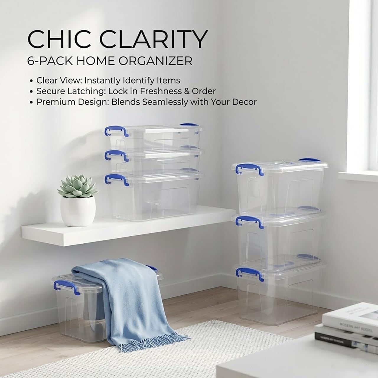 Aldernest 6-Pack Clear Plastic Storage Bin with Lids, 2 pounds