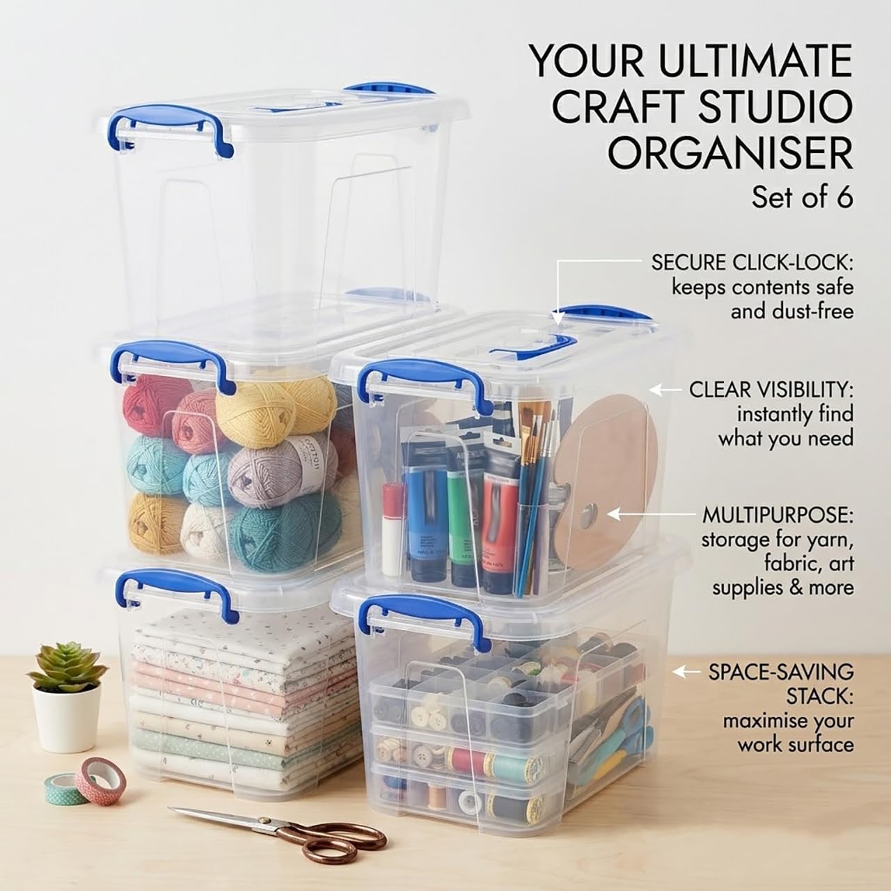 Aldernest 6-Pack Clear Plastic Storage Bin with Lids, 2 pounds