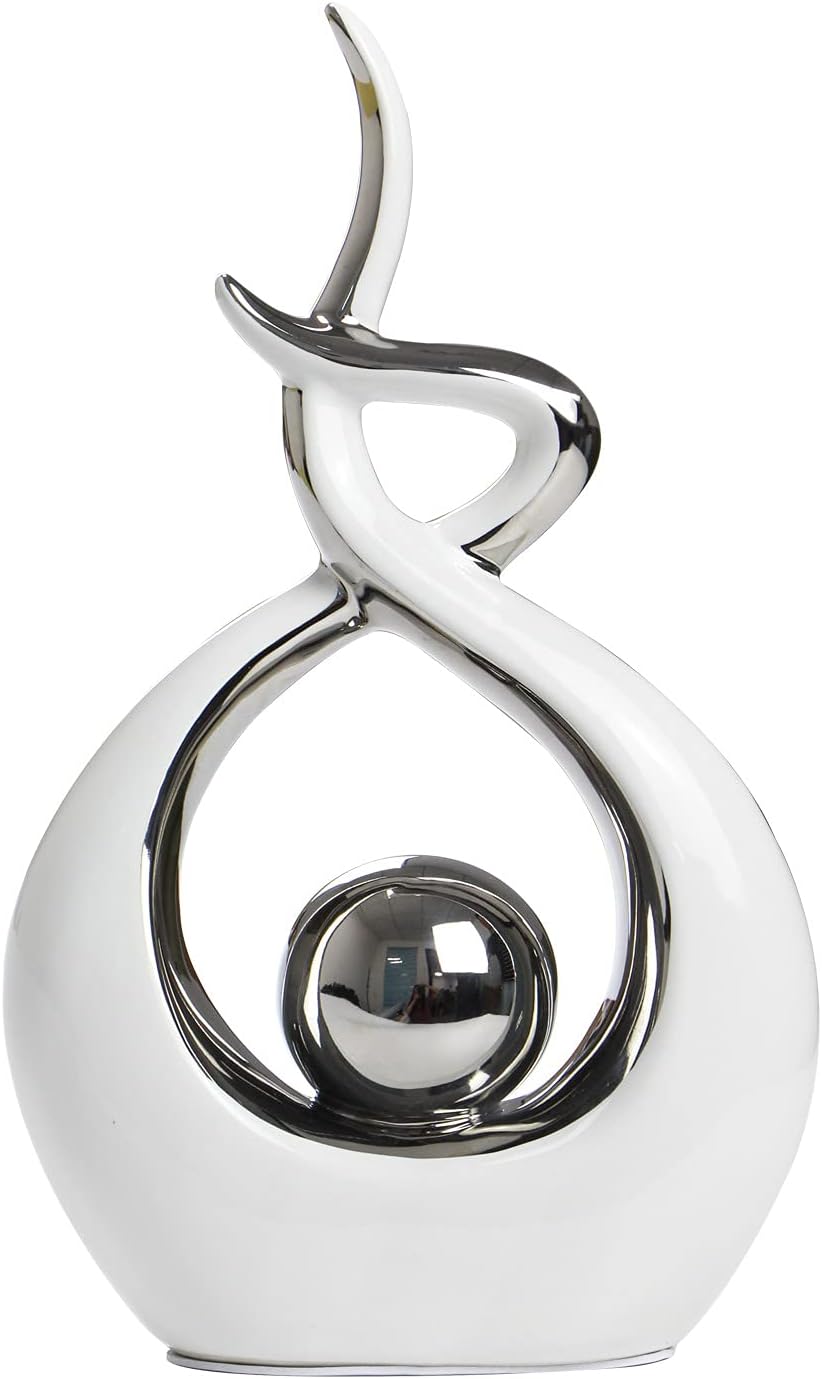 Barleyfield Home Decor Modern Abstract Art Ceramic Statue Table Decorations, 1.3 pounds, Small, White and Silver