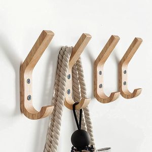 DomiCasa Wood Wall Hooks 4 Pack Organizer Heavy Duty Coat Hooks for Hanging Coats, 4.8 ounces, Natural Oak