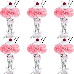 Ashenby 6 Sets Pink Carnations Artificial Flowers 50's Party Decorations, 8.48 ounces, White, Pink, 58 Count
