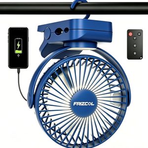 Aldernest Clip on Fan, 65Hours Portable Rechargeable Fan with LED Lights/Remote/Hooks, 14.9 ounces, Small, Dark Blue