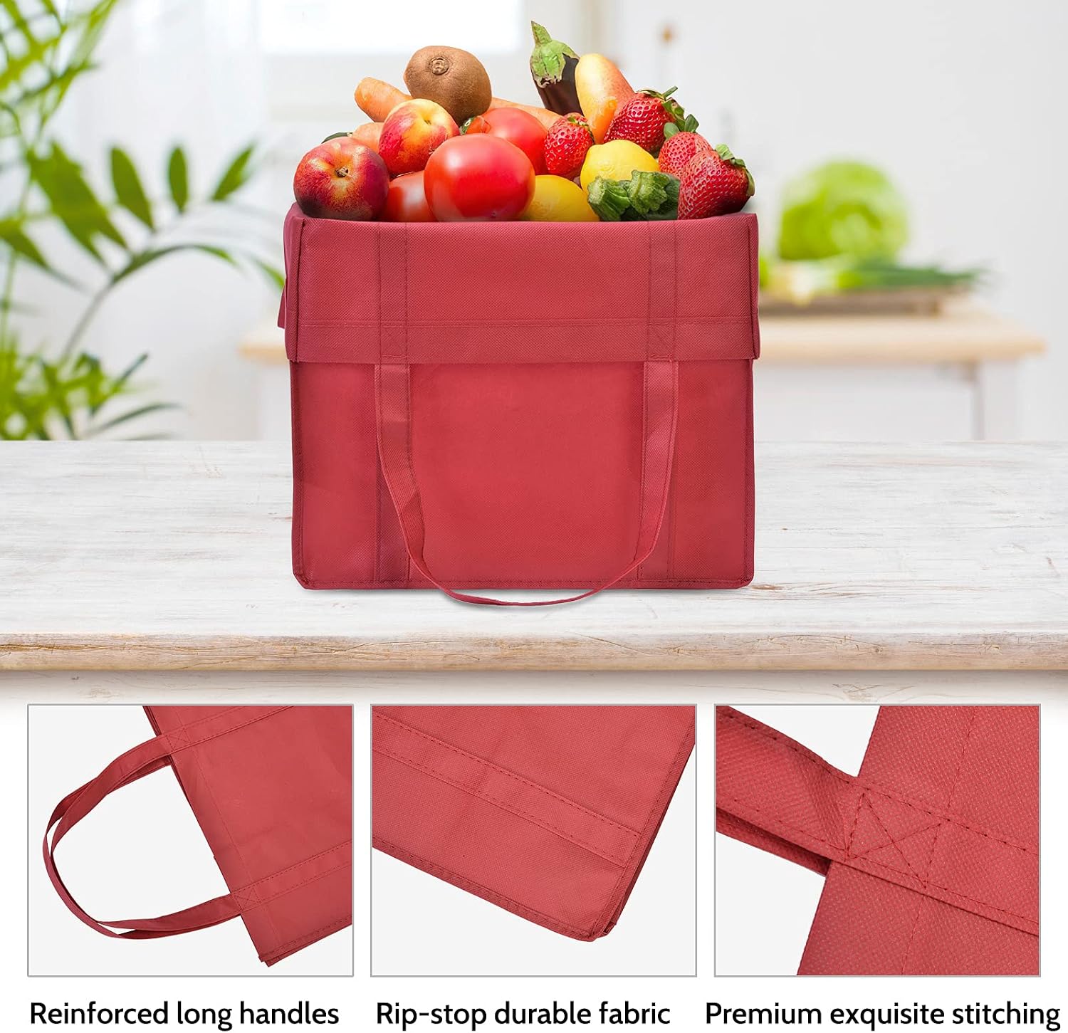 Ashenby 24-Pack Reusable Grocery Bags, Large Washable Foldable Shopping Bags