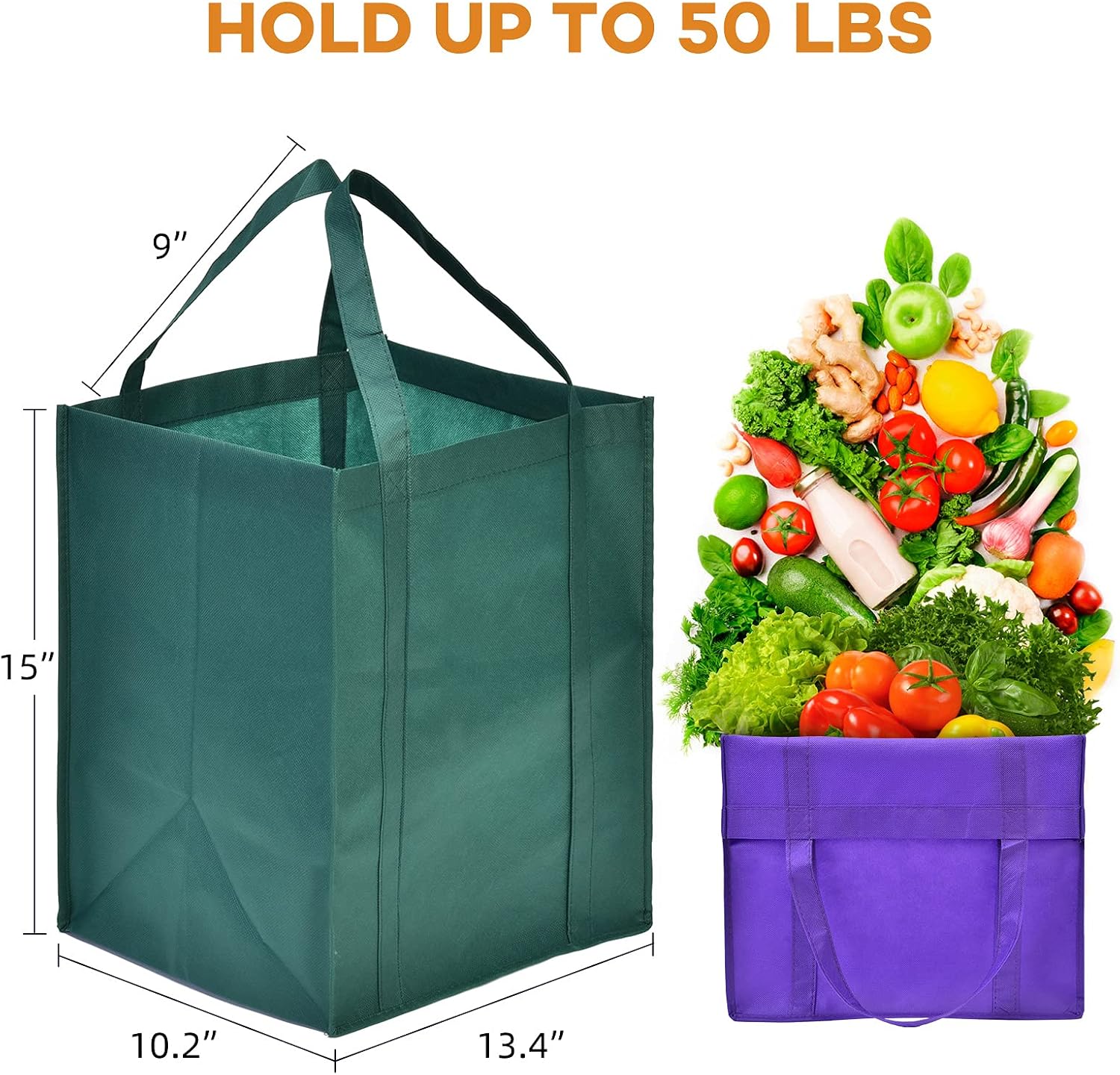 Ashenby 24-Pack Reusable Grocery Bags, Large Washable Foldable Shopping Bags