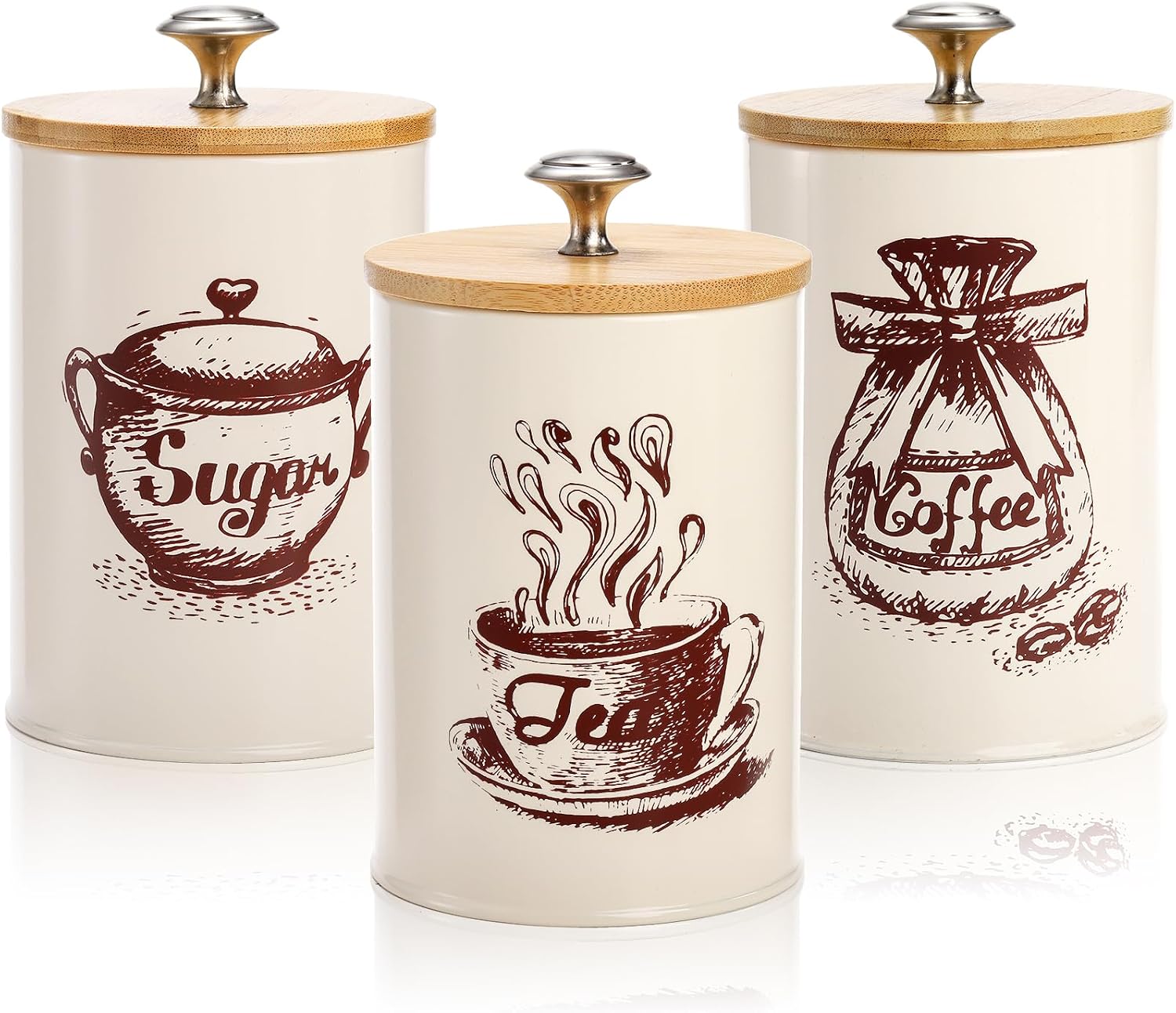 Barleyfield Small Canister Sets for Kitchen Counter, 25 Oz Coffee Sugar Tea Canister Set, Beige, 3 Count