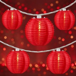 LumeraHome Red Lantern String Lights, 10 ct 3" Dia 7.6 ft White Wire Plug-in, 0.26 kg
