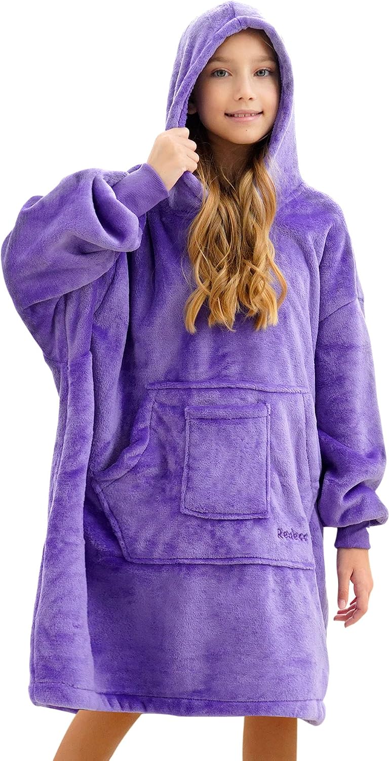 Ashenby Blanket Hoodie Sweatshirt, Wearable Blanket Oversized Sherpa with Sleeves Giant Pocket