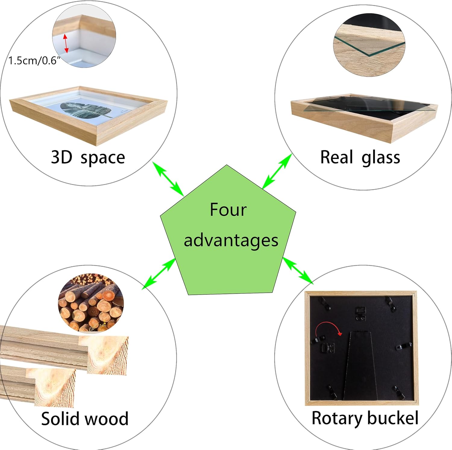 Ashenby 8x8 Shadow Box Frame, Natural Wood, 3 Pack for Wall or Tabletop, Teak