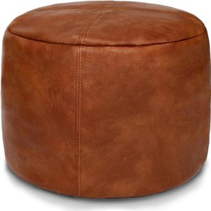 Aldernest Unstuffed Faux Leather Pouf Cover, Handmade Footstool Ottoman Storage Solution, 1.1 pounds, 16.5"D x 16.5"W x 12"H, Amaretto