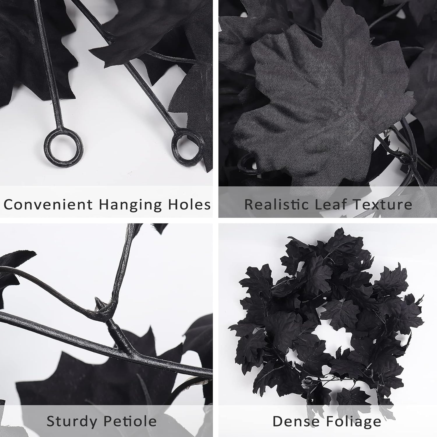 Brackenly Black Fall Maple Leaf Halloween Garland Vines for Mantle 2Pcs, 3.2 ounces, 5.7Ft