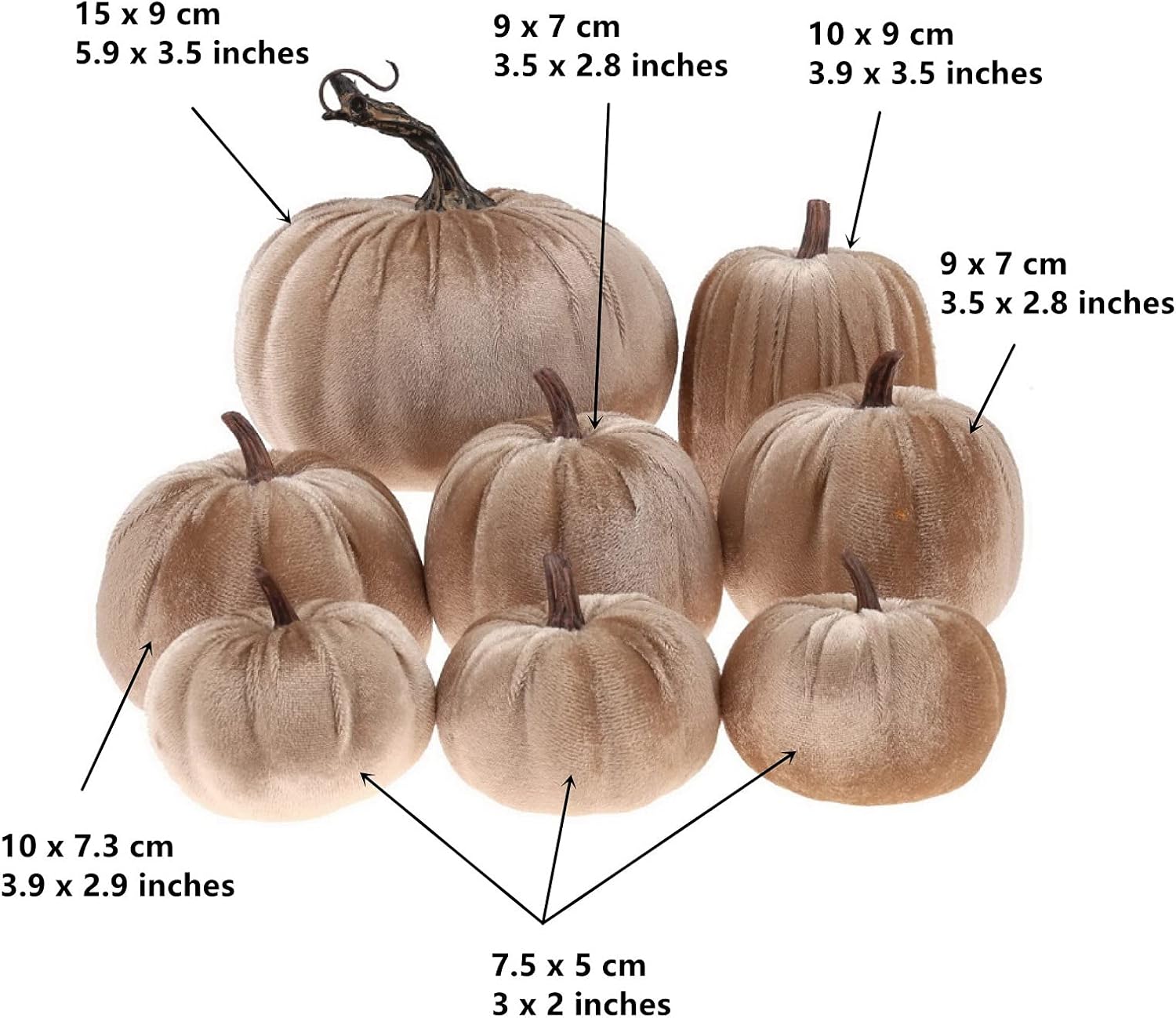 Aldernest 8 Pcs Fake Champagne Velvet Pumpkins Artificial Pumpkin Decor, 8.96 ounces