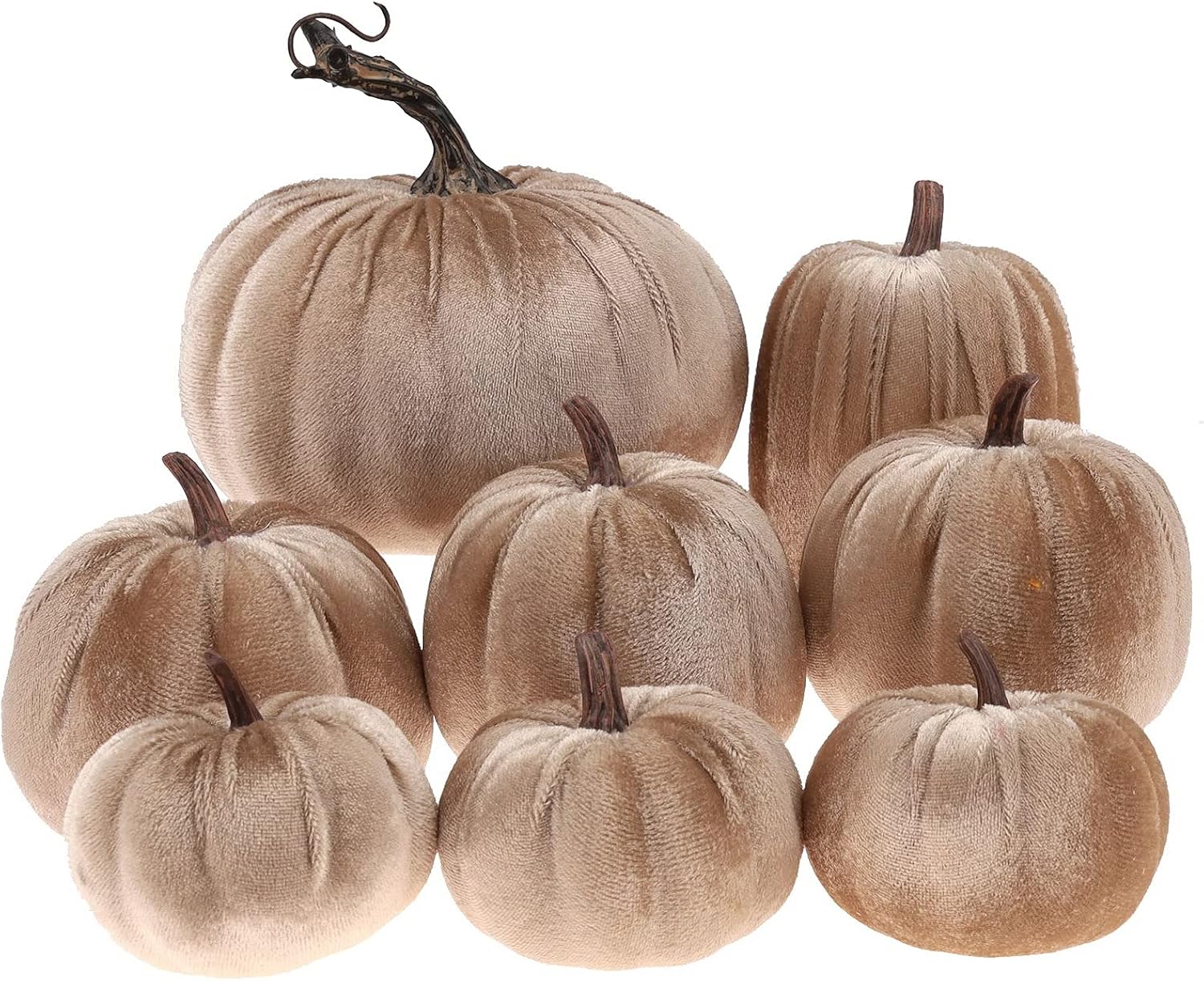 Aldernest 8 Pcs Fake Champagne Velvet Pumpkins Artificial Pumpkin Decor, 8.96 ounces