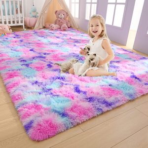 Barleyfield Soft Rainbow Area Rug, Fluffy Hot Pink Girls Rug, 3x5 Feet, 2.1 pounds, Hot-pink, 15 Square Feet