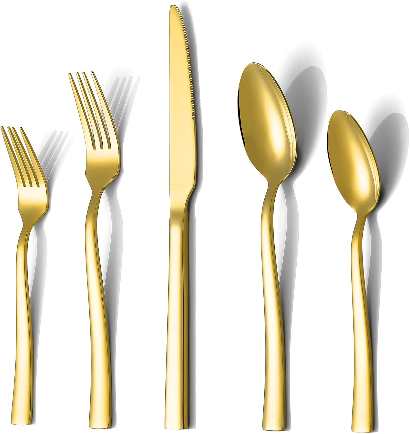 Aldernest Gold Silverware Set for 8, 40 Pieces Flatware Set Stainless Steel