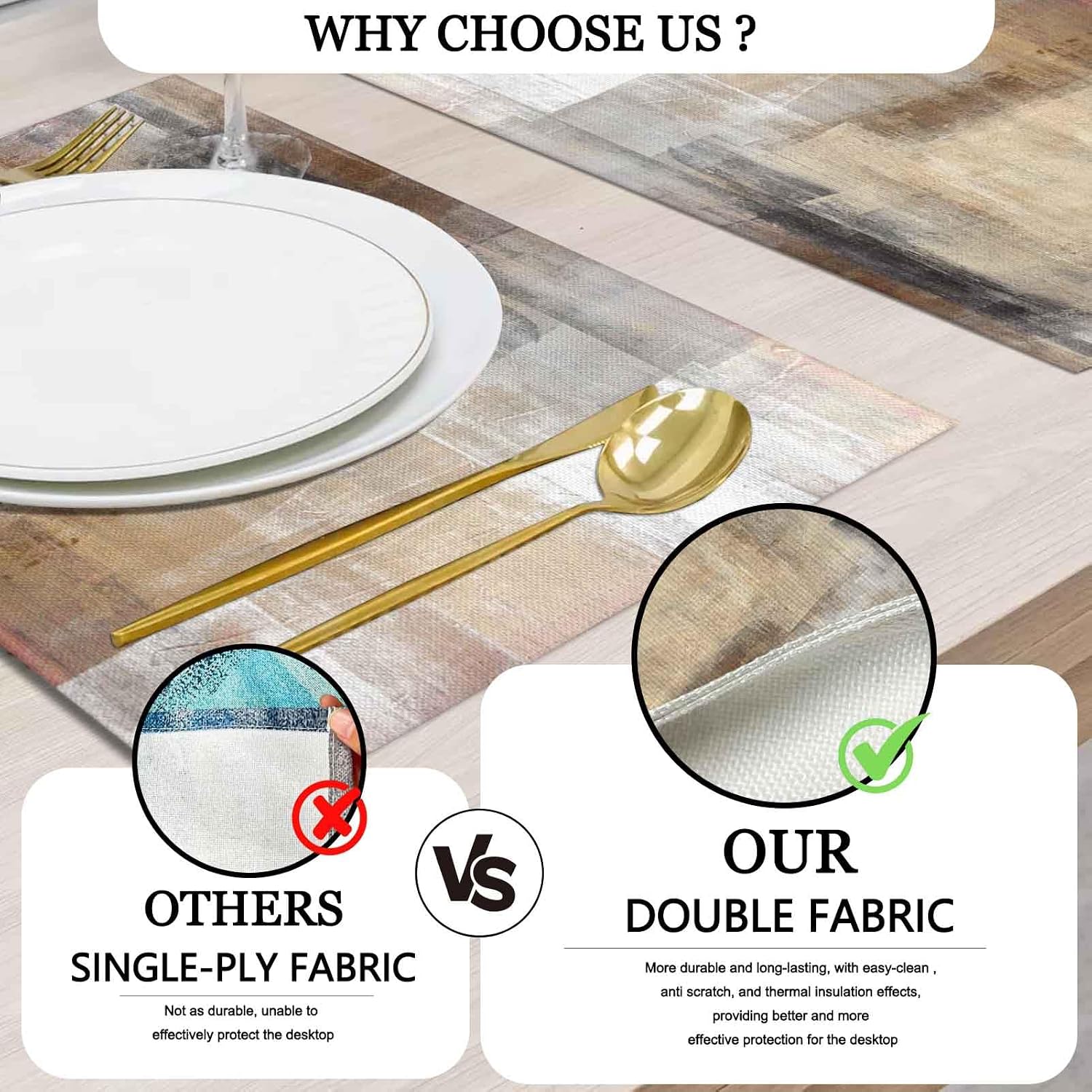 Aldernest Brown Table Runner and Placemats Set of 6 Pieces, Beige Placemats Modern Art, 1 Table Runner(70"X13")+6 Placemat(18"X12")