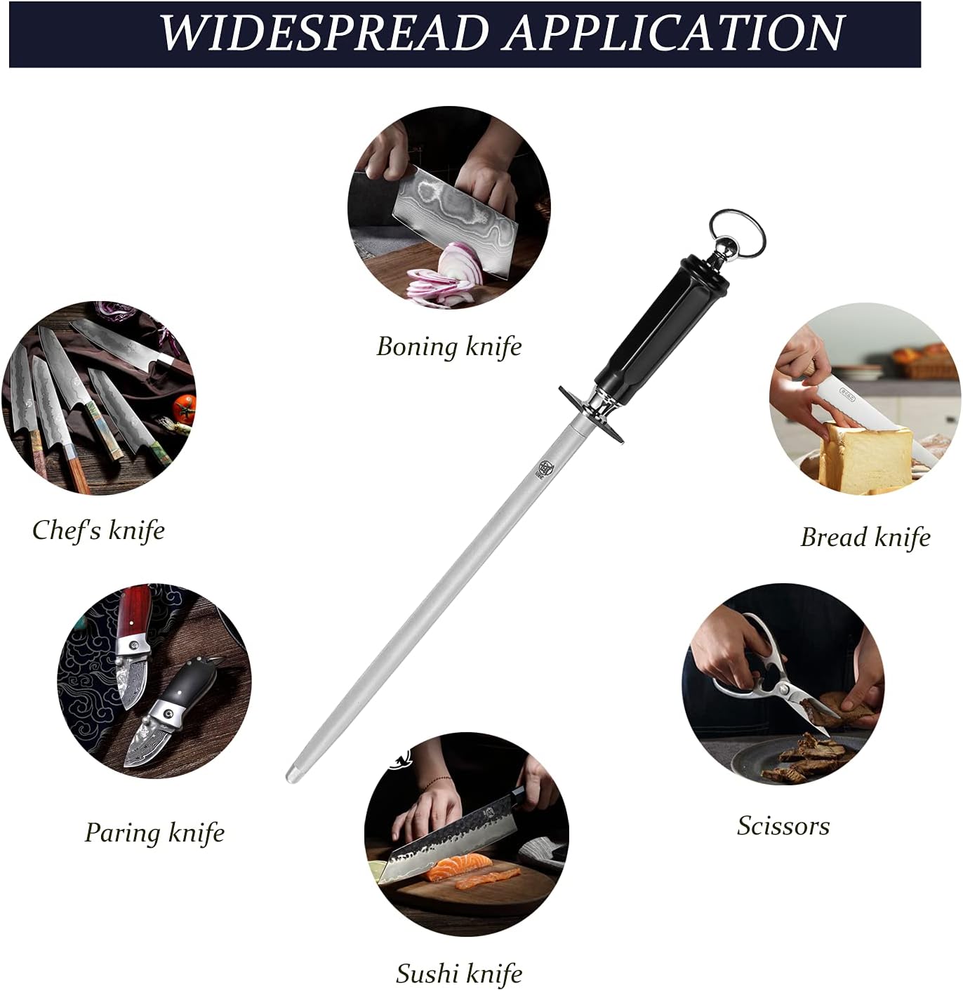 Ashenby 10-Inch Flat Diamond Honing Steel Knife Sharpener, 374 g