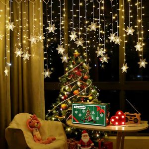 NestoraHome Snowflake LED Curtain Lights, Plug-in 19Ft/6M 96 LEDs Fairy String Lights, 0.22 kg, Warm White