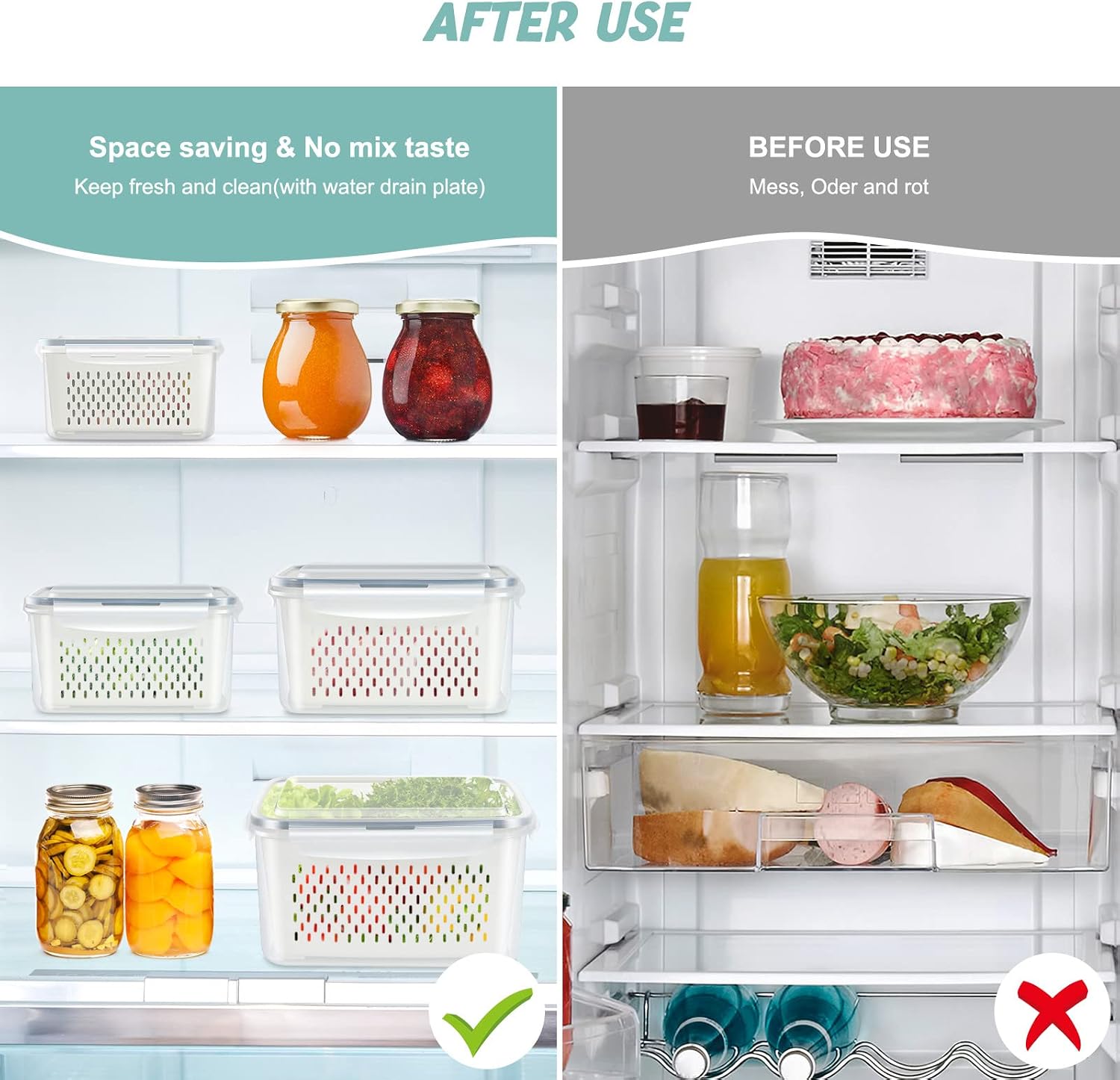 Aldernest 8 Pieces Fruit Storage Container for Fridge with Removable Colander, Large, 4 Count