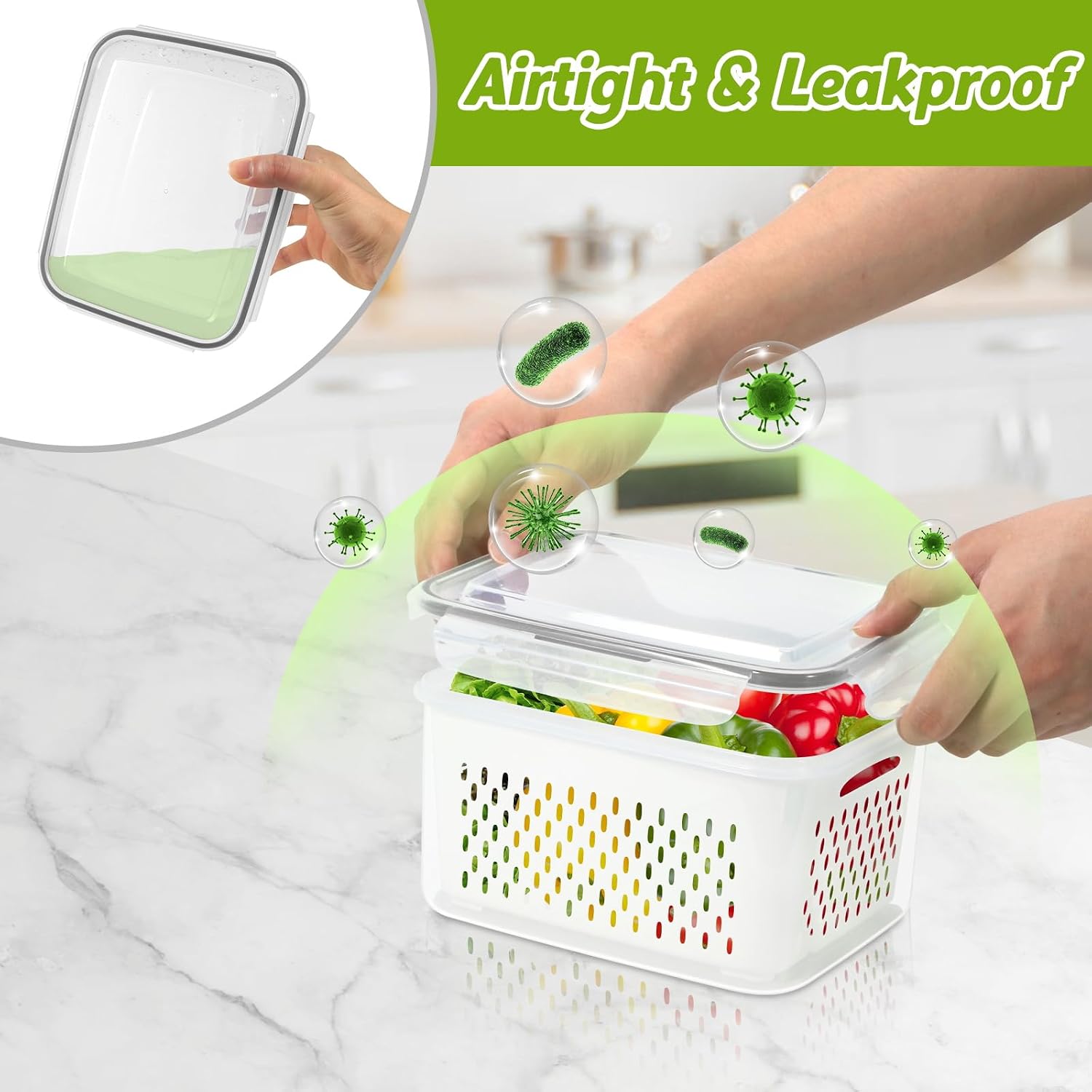 Aldernest 8 Pieces Fruit Storage Container for Fridge with Removable Colander, Large, 4 Count