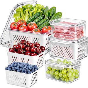 Aldernest 8 Pieces Fruit Storage Container for Fridge with Removable Colander, Large, 4 Count