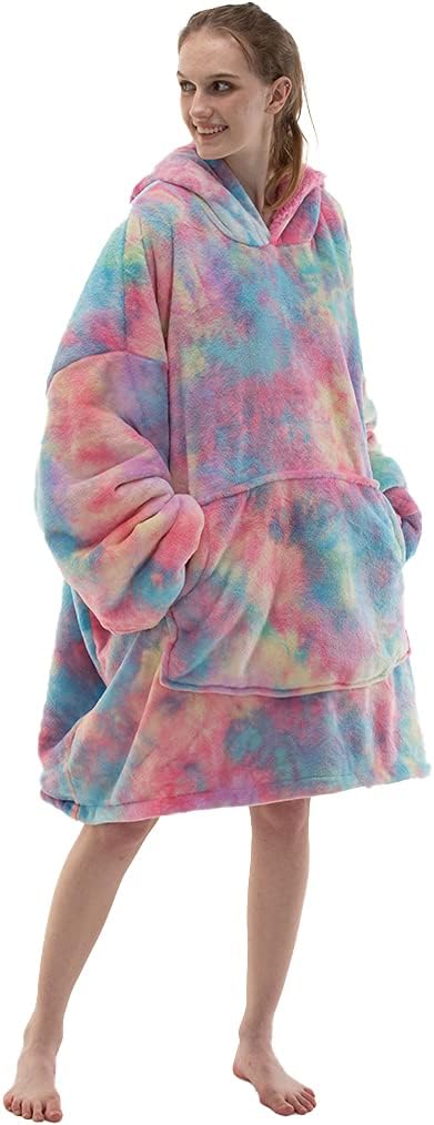 Ashenby Adult Hoodie Wearable Blanket, Tie Dye Super Cozy Warm and Oversized Sherpa Blanket Hooded for Women