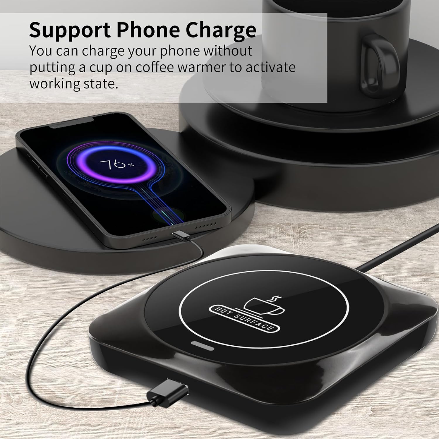 Barleyfield Smart USB Coffee Cup Warmer with Pressure-Induced Auto On/Off, 0.28 kg, Black