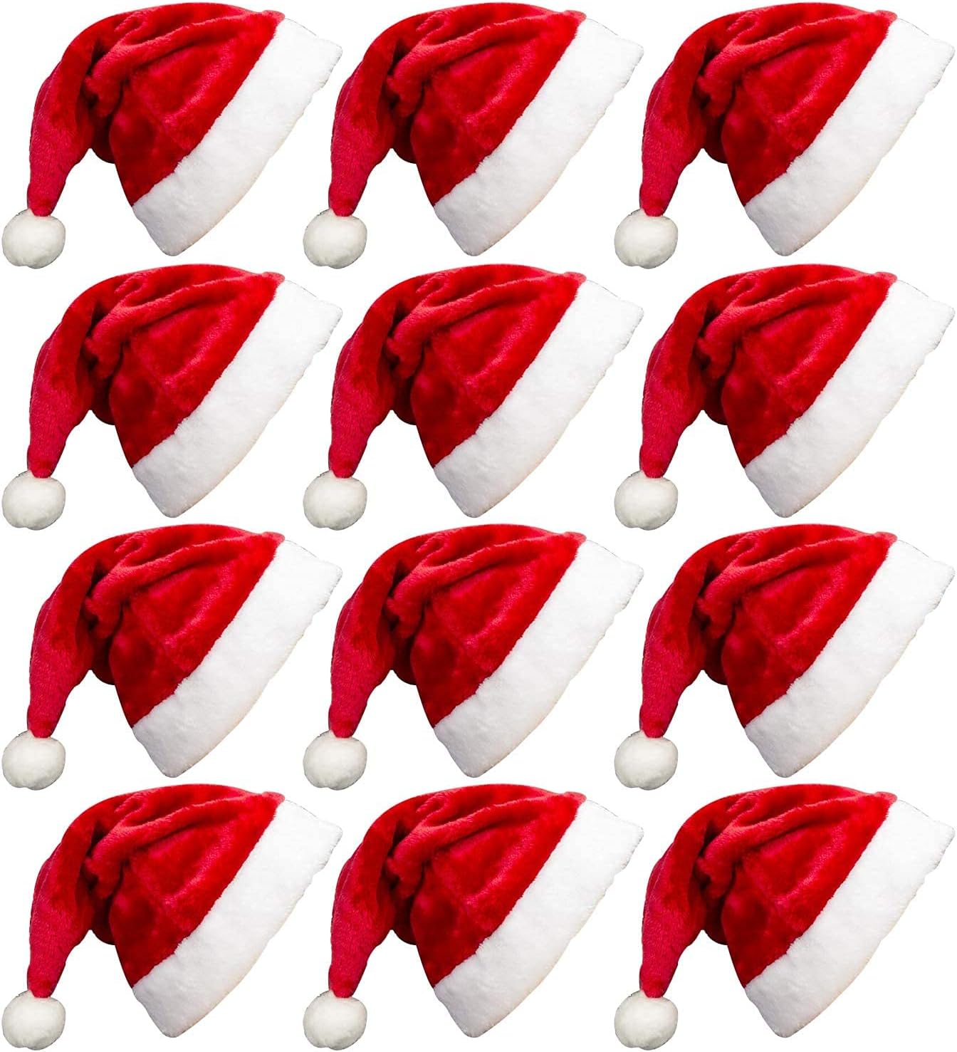 Rowanmere 12 Pack Plush Santa Hats Bulk for Kids & Adults Small Head Christmas Hats